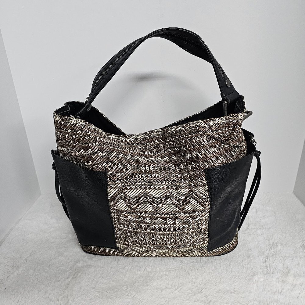 Steve Madden Brown Aztec Black Faux Leather Handbag Tote Bag